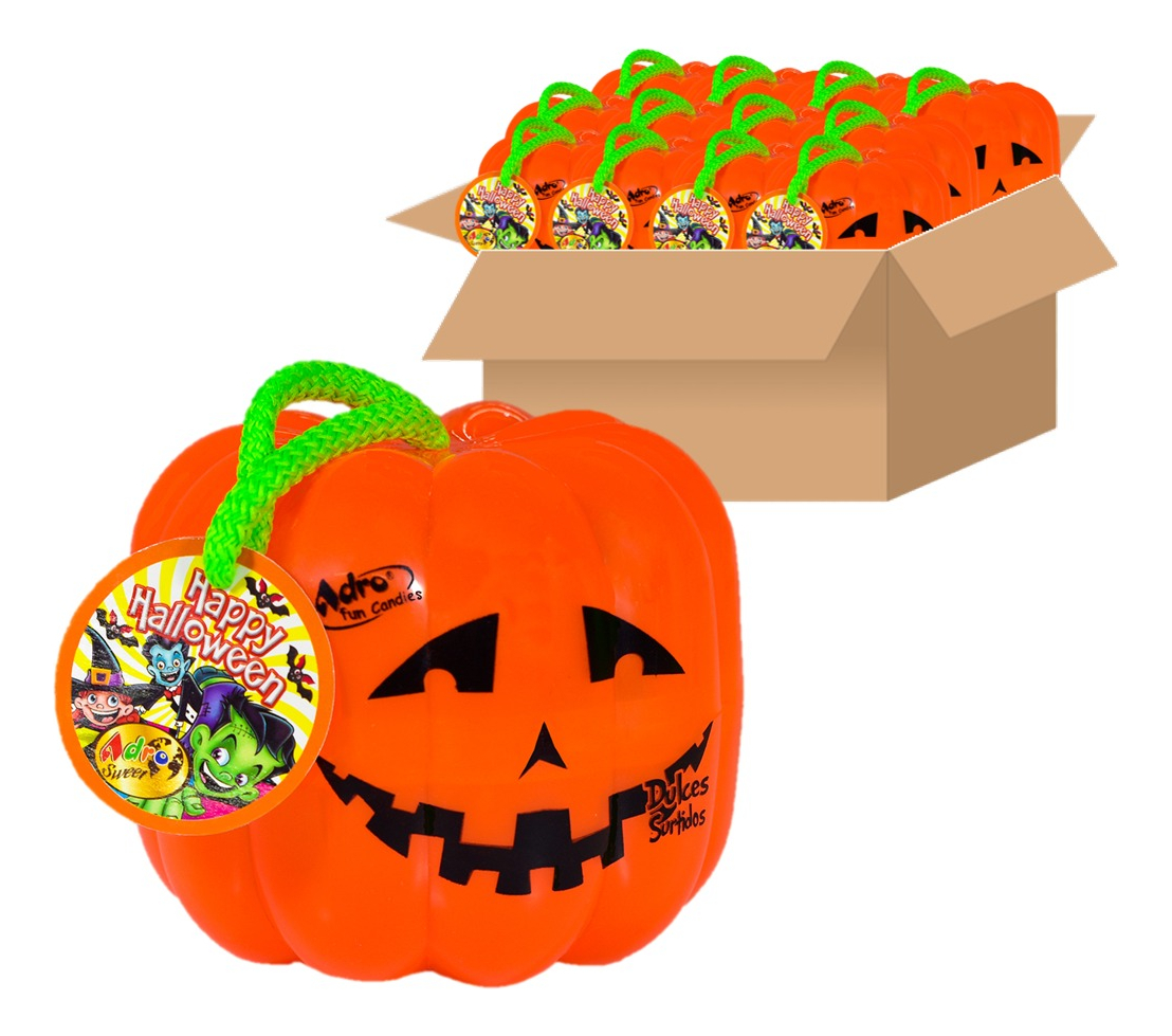 Calabaza Halloween Acrilica Con Dulces Adro 50 g X 12 Uds